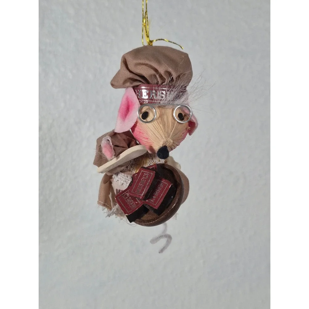Vtg Kurt Adler Hershey's Mouse Baker Christmas Ornament Corn Husk Chef Chocolate